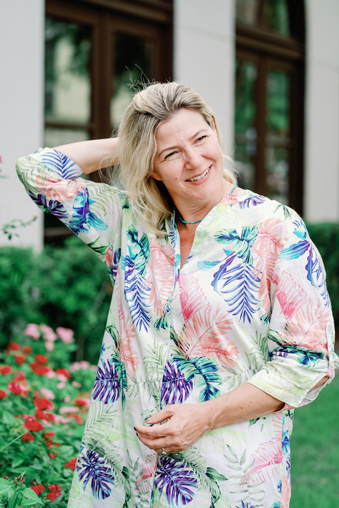 Susie Burpee in a garden